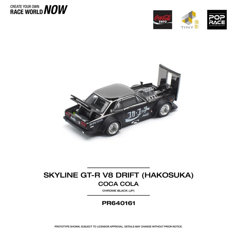 POPRACE 1/64 SKYLINE GT-R DRIFT (HAKOSUKA) - COCA COLA ZERO JP BLACK CHROME PR640161