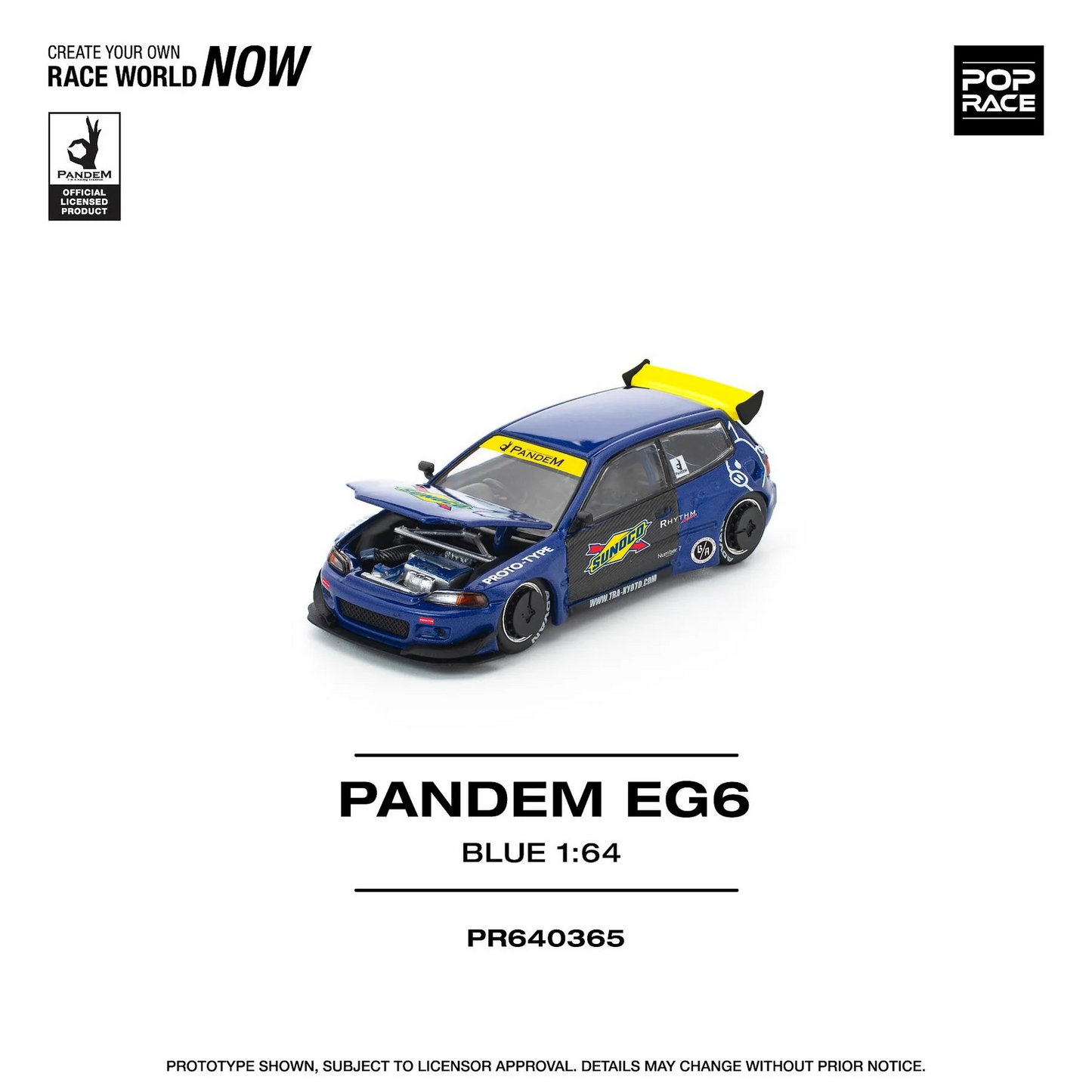 POPRACE 1:64 PANDEM HONDA CIVIC EG6 BLUE/BLACK PR640365