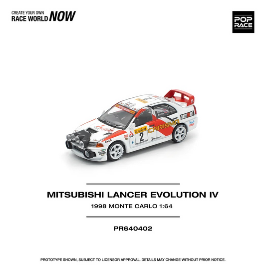 **Preorder** POPRACE 1:64 Mitsubishi Lancer Evolution IV - 1998 Monte Carlo Rally PR640402