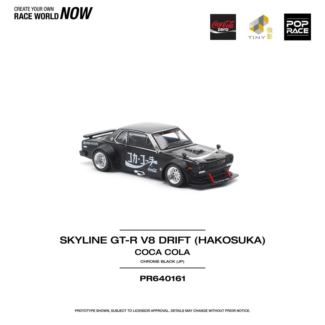 POPRACE 1/64 SKYLINE GT-R DRIFT (HAKOSUKA) - COCA COLA ZERO JP BLACK CHROME PR640161