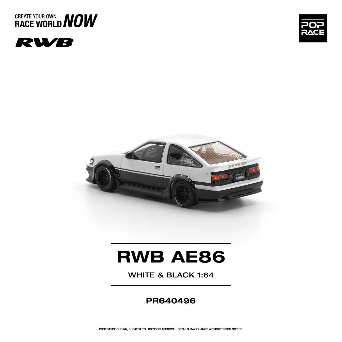 PRE-ORDER POPRACE 1:64 Toyota RWB AE86 WHITE BLACK PR640496