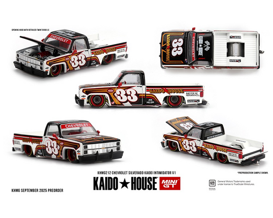 Kaido ★ House x Mini GT 1:64 Chevrolet Silverado KAIDO Intimidator V1 – White w/ Brown Two-tone
