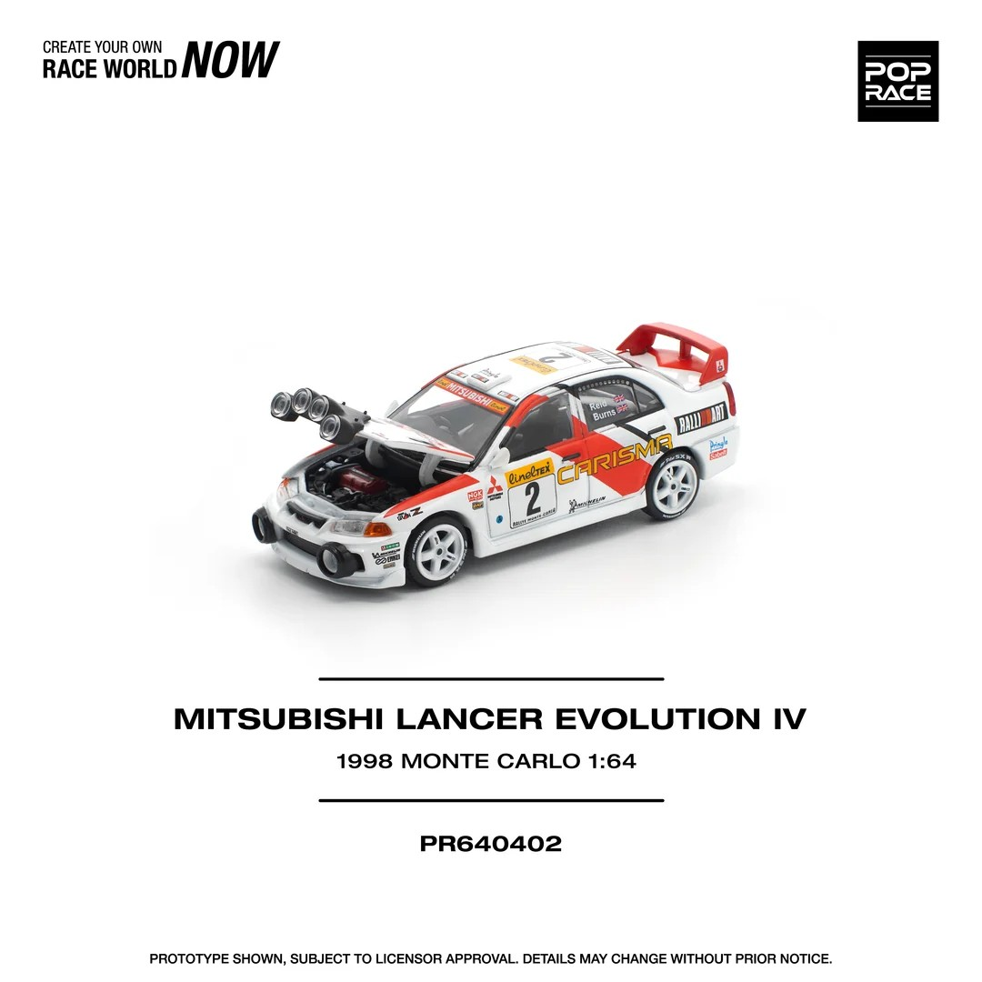 **Preorder** POPRACE 1:64 Mitsubishi Lancer Evolution IV - 1998 Monte Carlo Rally PR640402