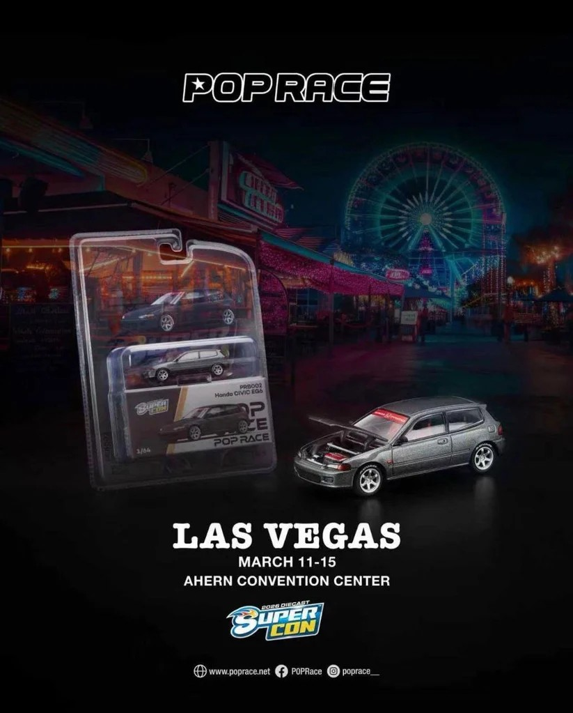 Pop Race 1/64 Honda Civic EG6 Supercon 2026 Edition Dark Grey - PRB002