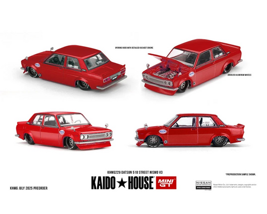 **Preorder** Kaido House x Mini GT 1:64 Datsun 510 Street Nismo V3 – Red KHMG229